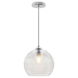 Long Life Lamps Company Modern Ceiling Globe Glass Pendant Lamp Shade Clear Rib H3026 - thumbnail 4