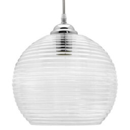 Long Life Lamps Company Modern Ceiling Globe Glass Pendant Lamp Shade Clear Rib H3026 - thumbnail 3