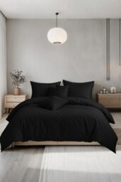 Plain Dyed Easy Care Polycotton Duvet Cover And Pillowcase/s Set Bed Linen Black
