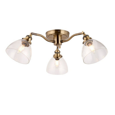 Luminosa Lighting Luminosa Hansen Multi Arm Glass Semi Flush Ceiling Lamp, Antique Brass Plate, Glass - image 1