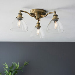 Luminosa Lighting Luminosa Hansen Multi Arm Glass Semi Flush Ceiling Lamp, Antique Brass Plate, Glass - thumbnail 3