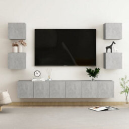 Berkfield Sturdy 7 Piece Tv Cabinet Set Concrete Grey Engineered Wood - thumbnail 2