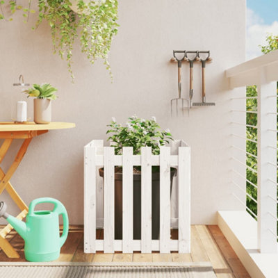 Berkfield Garden Planter With Fence Design White 60X60X60 Cm Solid Wood Pine - image 1