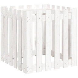 Berkfield Garden Planter With Fence Design White 60X60X60 Cm Solid Wood Pine - thumbnail 4