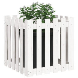 Berkfield Garden Planter With Fence Design White 60X60X60 Cm Solid Wood Pine - thumbnail 3