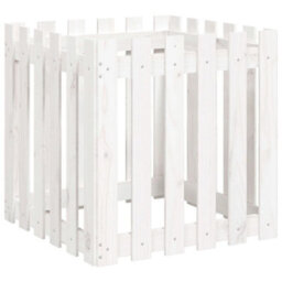 Berkfield Garden Planter With Fence Design White 60X60X60 Cm Solid Wood Pine - thumbnail 2