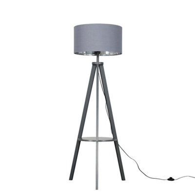 Valuelights Morrigan Modern Grey Wood Tripod Design Floor Lamp Base With Storage Shelf - image 1