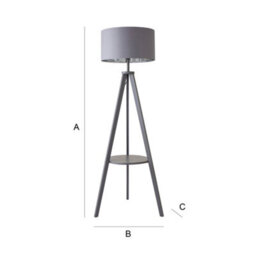Valuelights Morrigan Modern Grey Wood Tripod Design Floor Lamp Base With Storage Shelf - thumbnail 7