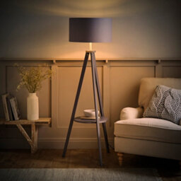 Valuelights Morrigan Modern Grey Wood Tripod Design Floor Lamp Base With Storage Shelf - thumbnail 5