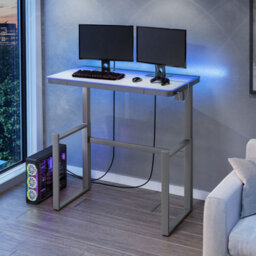 Tresanti Aurora Adjustable Height Desk With White Glass Top, Led Lights, Usb Ports, Drawer & Illumitouch Control Panel - thumbnail 2