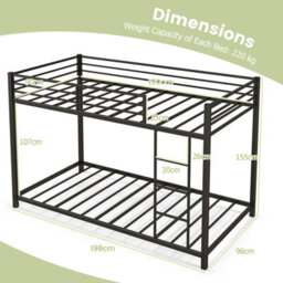 Costway 155 Cm Metal Bunk Bed Single Over Single Bunk Beds With Ladder-Black - thumbnail 3