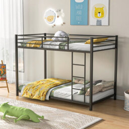 Costway 155 Cm Metal Bunk Bed Single Over Single Bunk Beds With Ladder-Black