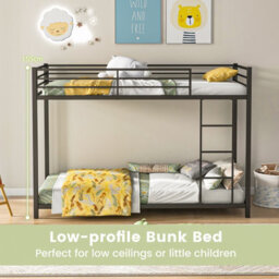 Costway 155 Cm Metal Bunk Bed Single Over Single Bunk Beds With Ladder-Black - thumbnail 7