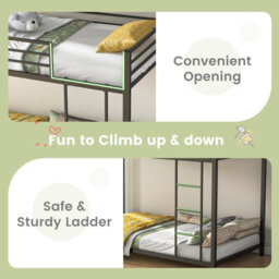 Costway 155 Cm Metal Bunk Bed Single Over Single Bunk Beds With Ladder-Black - thumbnail 6