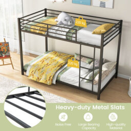 Costway 155 Cm Metal Bunk Bed Single Over Single Bunk Beds With Ladder-Black - thumbnail 5