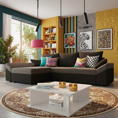 Dante L Modern Corner Sofa Bed Universal L Shape Couch Has Guest Sleep Function Storage Durable Fabric Black And Dark Grey - image 1