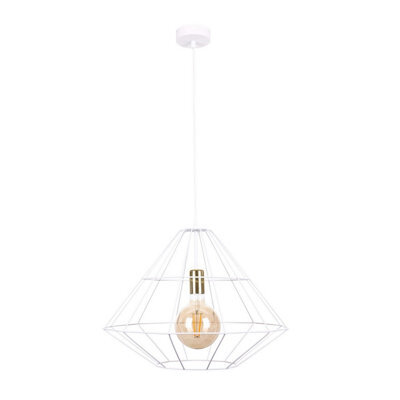 Luminosa Lighting Luminosa Kira Wire Frame Pendant Ceiling Light White, Gold, 52Cm, 1X E27