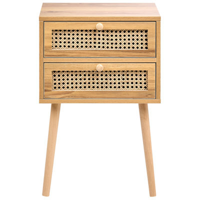 Beliani Light Brown Bedside Table With Rattan Viennese Braid Front, 2 Drawers, Beechwood Legs - image 1