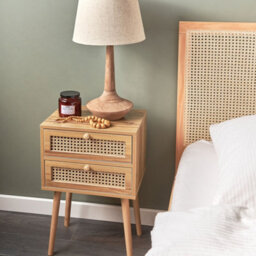 Beliani Light Brown Bedside Table With Rattan Viennese Braid Front, 2 Drawers, Beechwood Legs - thumbnail 2