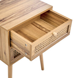 Beliani Light Brown Bedside Table With Rattan Viennese Braid Front, 2 Drawers, Beechwood Legs - thumbnail 7