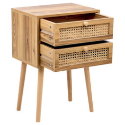Beliani Light Brown Bedside Table With Rattan Viennese Braid Front, 2 Drawers, Beechwood Legs - thumbnail 5
