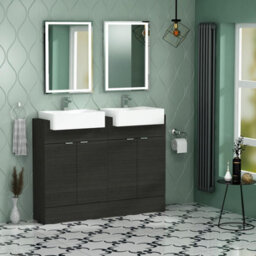 Royal Bathrooms Elena 1200mm Floor Standing Bathroom Vanity Sink Unit Charcoal Oak 4 Door With Semi Recessed Double Basin - thumbnail 4