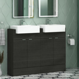 Royal Bathrooms Elena 1200mm Floor Standing Bathroom Vanity Sink Unit Charcoal Oak 4 Door With Semi Recessed Double Basin - thumbnail 3