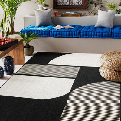 RugsX Carpet Sisal Flat 49384690 Abstraction Cream Black 120X170 Cm - image 1