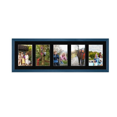 AK Frames 26X8 Navy Blue Classic Multi Photo Frame With Black Mount - Holds 5 Apertures (5X) 6X4 Photos - image 1
