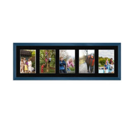AK Frames 26X8 Navy Blue Classic Multi Photo Frame With Black Mount - Holds 5 Apertures (5X) 6X4 Photos - thumbnail 1