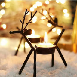 6X Metal Reindeer Tea Light Candle Holders & Tealights - thumbnail 2