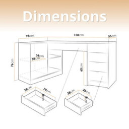 Tireno Okapi Walnut Corner Desk With Fluted Drawers Modern Computer Desk For Home Office Study Bedroom And Teen Room - thumbnail 6