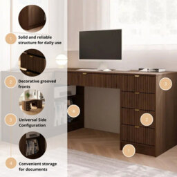 Tireno Okapi Walnut Corner Desk With Fluted Drawers Modern Computer Desk For Home Office Study Bedroom And Teen Room - thumbnail 5