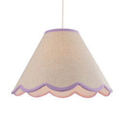 Happy Homewares Scallop Edge Natural Textured Linen Coolie Lamp Shade With Lilac Trims - thumbnail 2