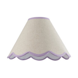 Happy Homewares Scallop Edge Natural Textured Linen Coolie Lamp Shade With Lilac Trims - thumbnail 1