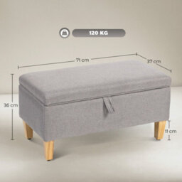 Wyld Haus Solo Linen Light Grey Storage Ottoman Bench With Natural Wooden Legs L71 X D37 X H36Cm - thumbnail 3