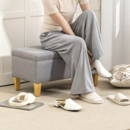 Wyld Haus Solo Linen Light Grey Storage Ottoman Bench With Natural Wooden Legs L71 X D37 X H36Cm - thumbnail 8