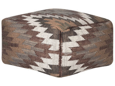 Beliani Multicolour Jute Wool Pouffe 50 X 50 X 30 Cm, Geometric Pattern Upholstered Footstool - image 1