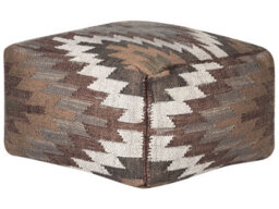 Beliani Multicolour Jute Wool Pouffe 50 X 50 X 30 Cm, Geometric Pattern Upholstered Footstool - thumbnail 1
