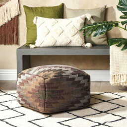Beliani Multicolour Jute Wool Pouffe 50 X 50 X 30 Cm, Geometric Pattern Upholstered Footstool - thumbnail 2