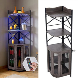 Grey 5 Tier Corner Wine Rack Industrial Bar Storage Cabinet - thumbnail 1