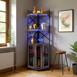 Grey 5 Tier Corner Wine Rack Industrial Bar Storage Cabinet - thumbnail 5