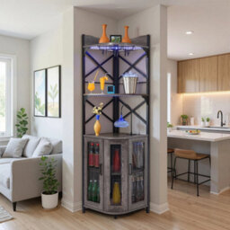 Grey 5 Tier Corner Wine Rack Industrial Bar Storage Cabinet - thumbnail 4