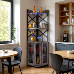 Grey 5 Tier Corner Wine Rack Industrial Bar Storage Cabinet - thumbnail 3