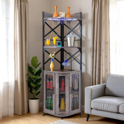 Grey 5 Tier Corner Wine Rack Industrial Bar Storage Cabinet - thumbnail 2