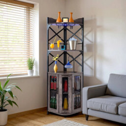 Grey 5 Tier Corner Wine Rack Industrial Bar Storage Cabinet - thumbnail 6