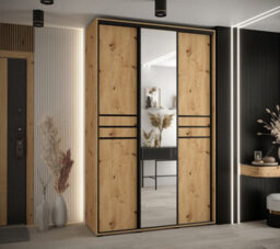 Arte  Cannes Xi Mirrored Sliding Door Wardrobe W150Cm - Elegant Oak Artisan Storage Solution - thumbnail 2