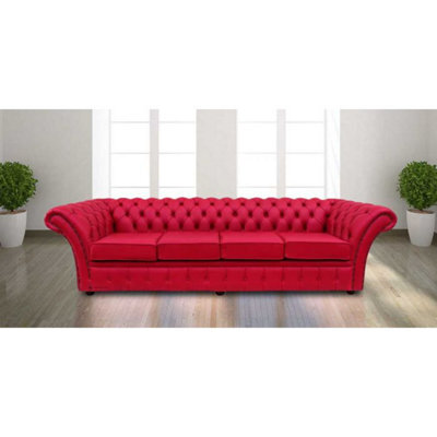 Chesterfield 4 Seater Fuchsia Pink Leather Sofa Bespoke In Balmoral Style - image 1