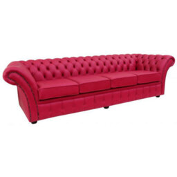 Chesterfield 4 Seater Fuchsia Pink Leather Sofa Bespoke In Balmoral Style - thumbnail 2