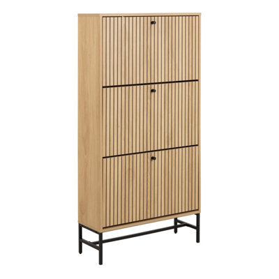 Furniture To Go Albany Shoe Cabinet 3 Flip Down Doors In Oak/black Legs - image 1